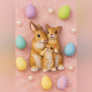 Adorable Bunny Family Figurine Resin Easter Spring Decor NWT
